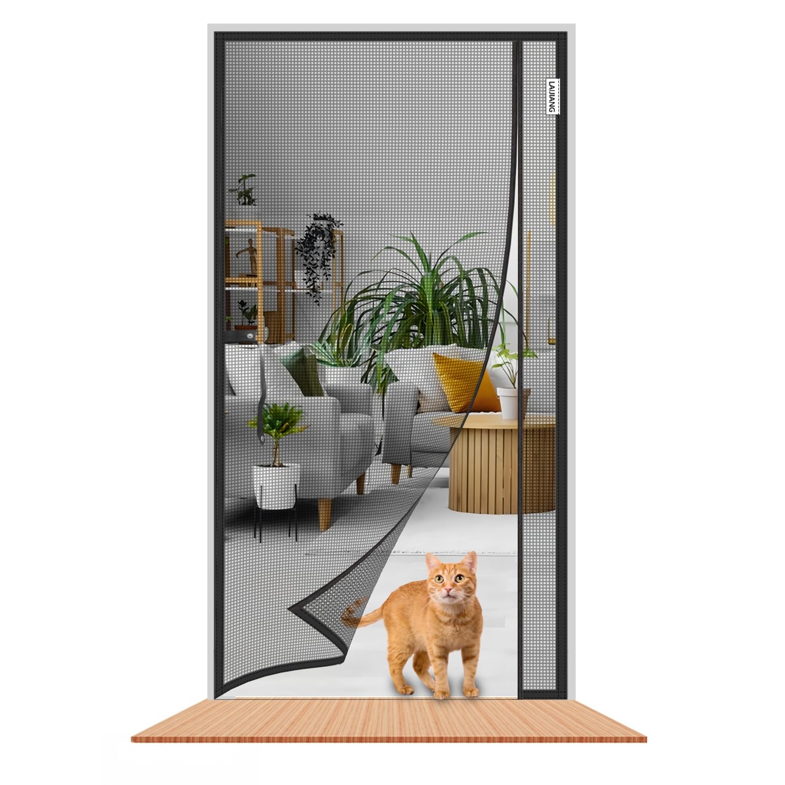 LAIJIANG Magnetic Screen Door, Heavy Duty Mesh Screens Door with 4cm Wider Magnet At The Top, Fly Curtain Self-Sealing Keeps Bugs Out Kids & Pets Friendly(Black ⅃,110x210cm)