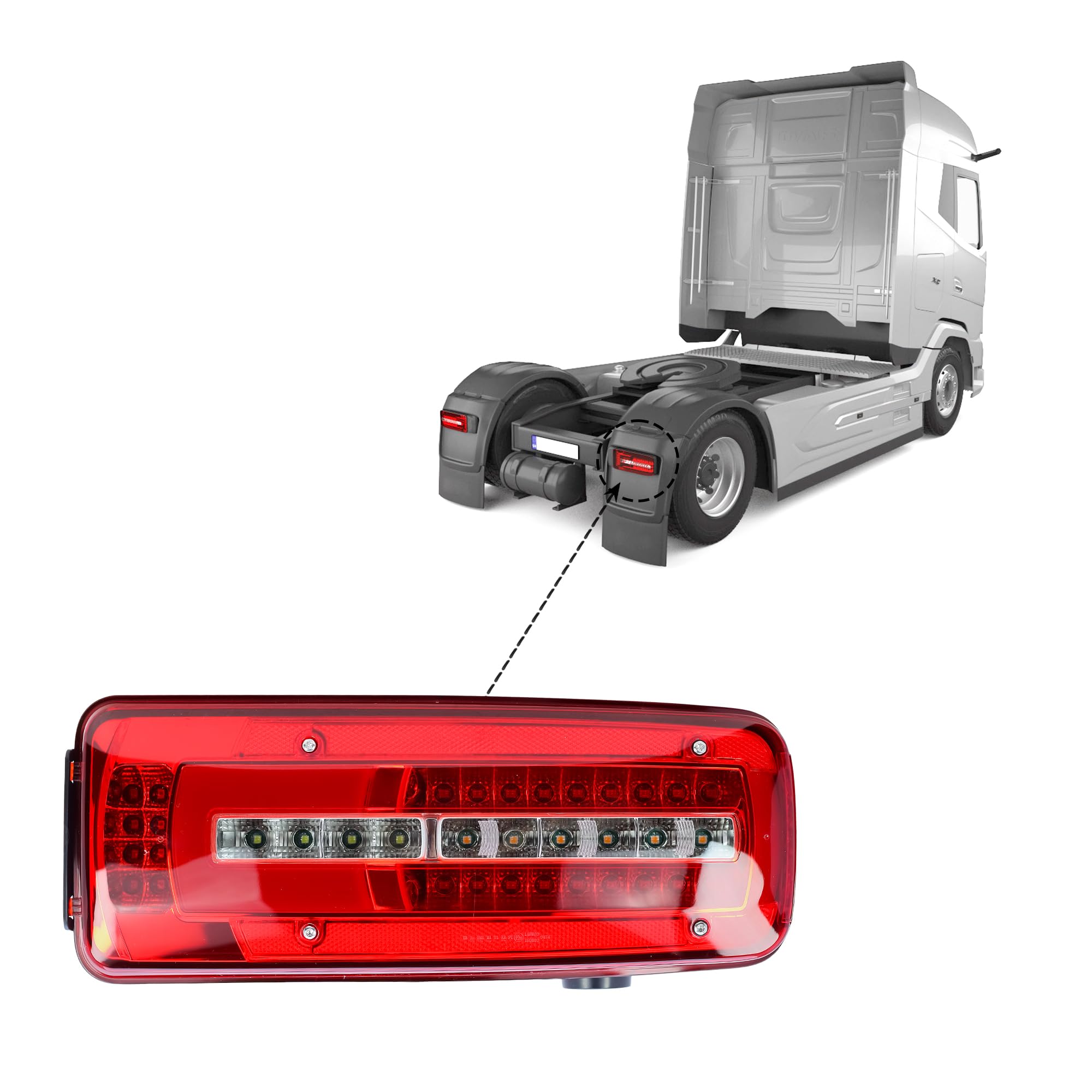 LONGLING Luz trasera trasera derecha 24 V LED luz trasera con detector de marcha atrás enchufe en la parte trasera para camiones DAF XD CF XF XG XG+