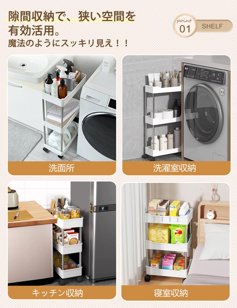 Amazon.co.jp: ワゴン 隙間収納 スキマ収納 キッチンラック キッチン