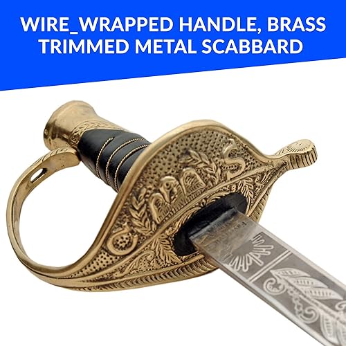 Miniatura 3 de SZCO Supplies - Espada Fayetteville de acero al carbono de 39 pulgadas con protector de latón y pomo, mango envuelto en alambre, vaina de metal