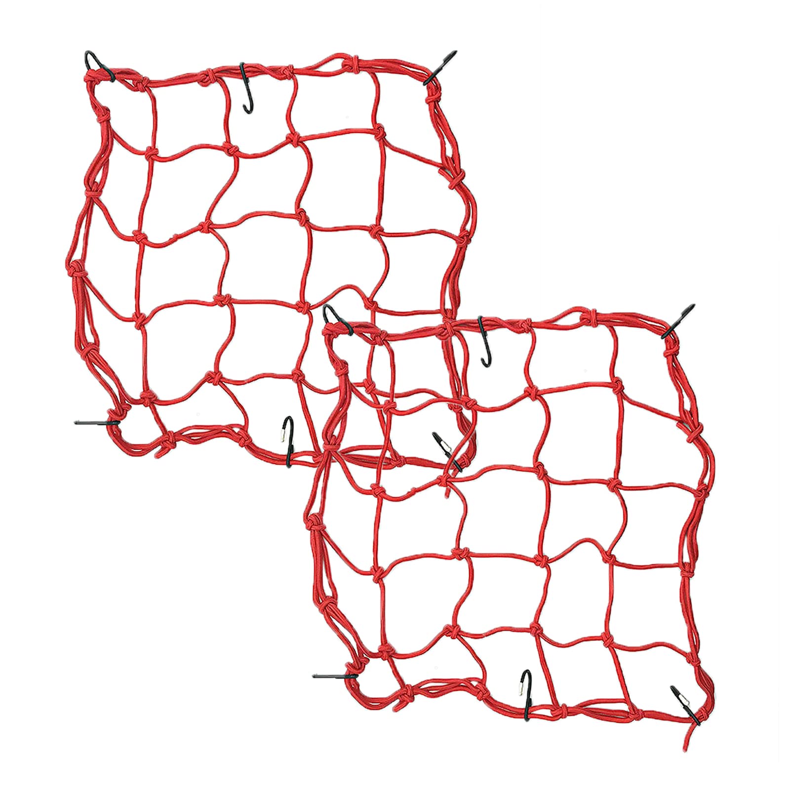 2 Pcs 15" x15" (40x40cm) Motorcycle Cargo Net Featuring 6 Adjustable Hooks Heavy Duty Bungee Net for Helmet Motorbike Bikes Elasticated Cord Net Storage Tie Down(Red)