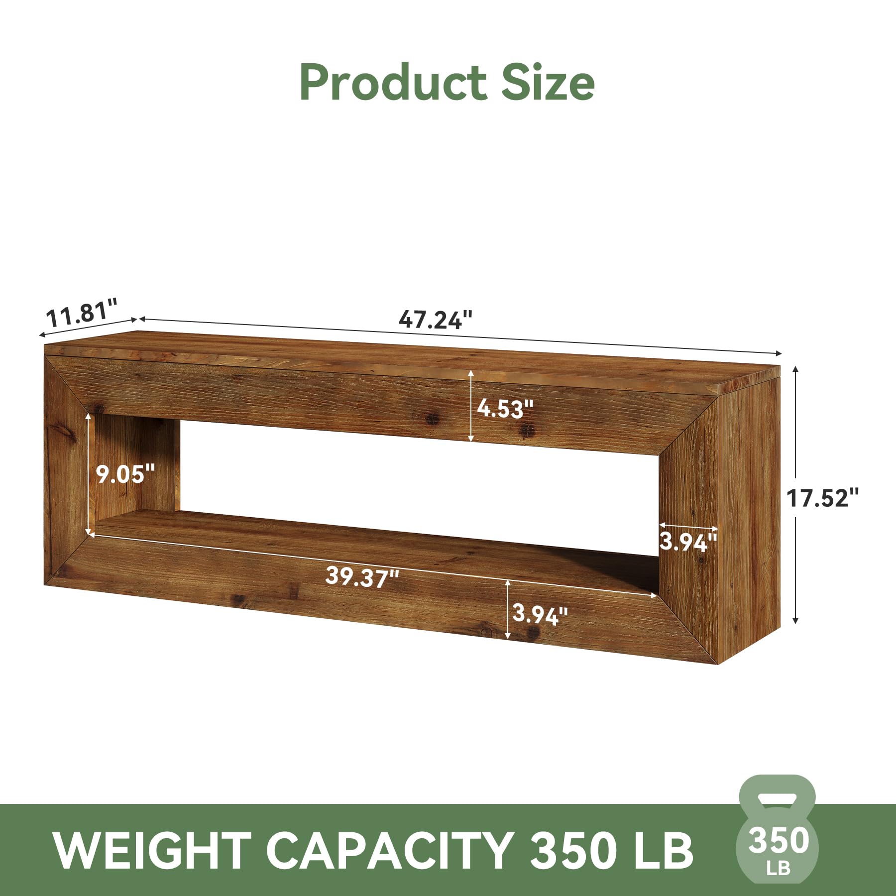 Solid Wood Entryway Bench, 47" Rustic Farmhouse Indoor Bench Seat with Storage Shelf for Entrance, Hallway, End of Bed