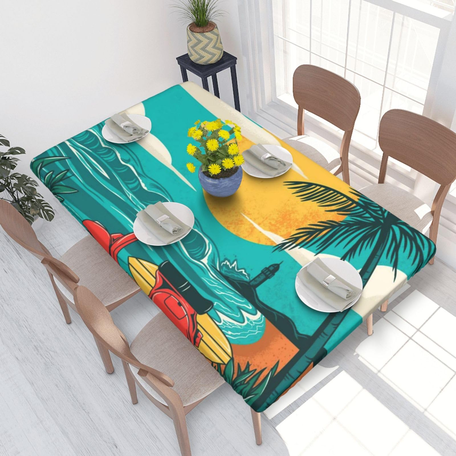BNVSADC Sunset Beach Palm Tree Printed 4FT Tablecloth 122x76 CM Polyester Kitchen Water Resistant Table Cloth Dining Table Decoration Table Covers