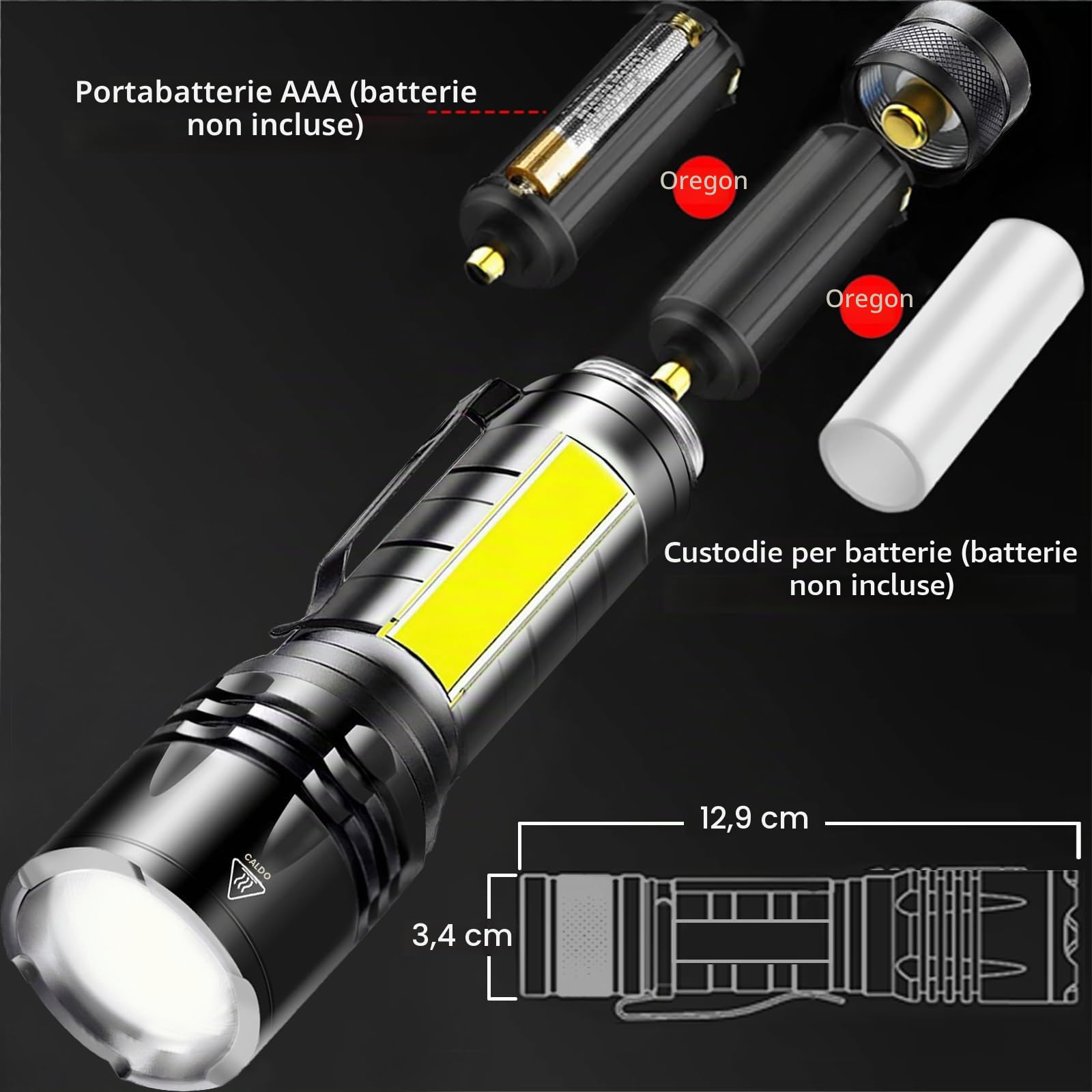 REHKITTZ Torcia LED Potente 2 Pezzi, Multifunzione (Bianca,Rossa,Lampeggiante Bianca e Rossa), 2000 lumen, Super luminosa, Mini Torcia Compatta, Portatile, per Campeggio