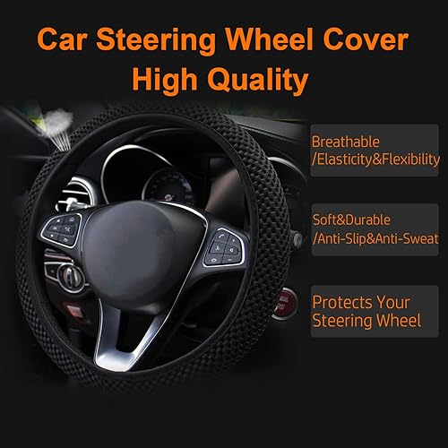 Miniatura 4 de Smeyta Funda elástica para volante de automóvil, microfibra transpirable, seda de hielo antideslizante, cálida en invierno y fresca en verano, funda
