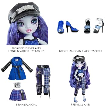 Rainbow High Vision and Neon Shadow-Uma Vanhoose (Neon Blue) Posable Fashion Doll. 2 Designer Outfits to Mix & Match, Rock Band Accessories Playset, Great Toy Gift for Kids 6-12 Years & Collector