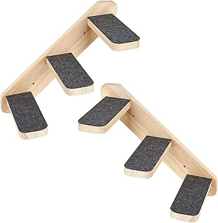 Purife Pack of 2 Wood Cat Wall Steps Black - Cat Wall Walkways for Climbing Cat Wall Staircase Stairway, Cat Climbing Floating Shelf Wall Mount Cat Perch Cat Hammock, Indoor Cat Wall Furniture
