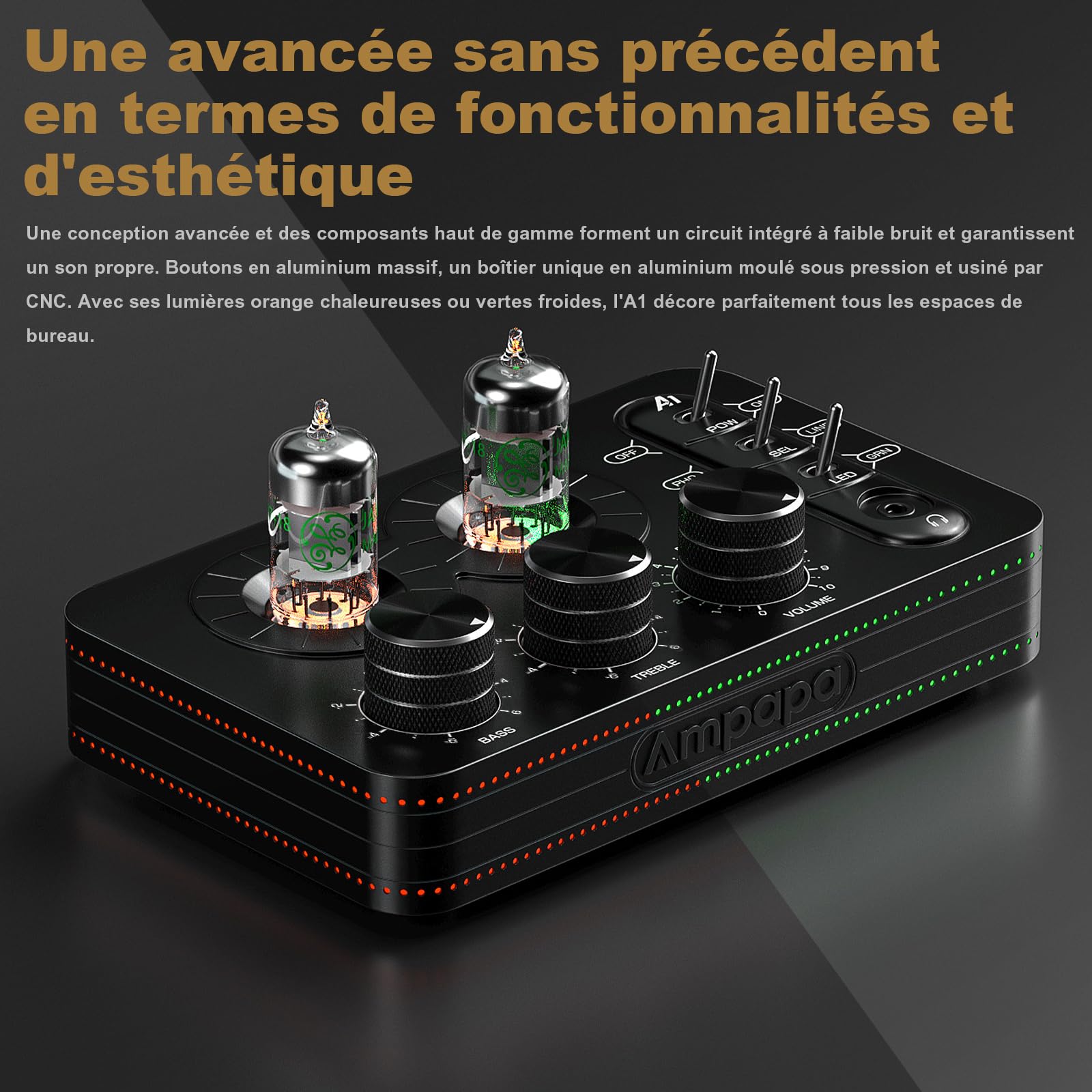 A1 Préampli Phono à Tube: Vide Ampli Casque, Préamplificateur Audiophile Hi-FI pour Tourne-Disque MM avec Contrôle de Tonalité pour Système Audio Stéréo Domestique