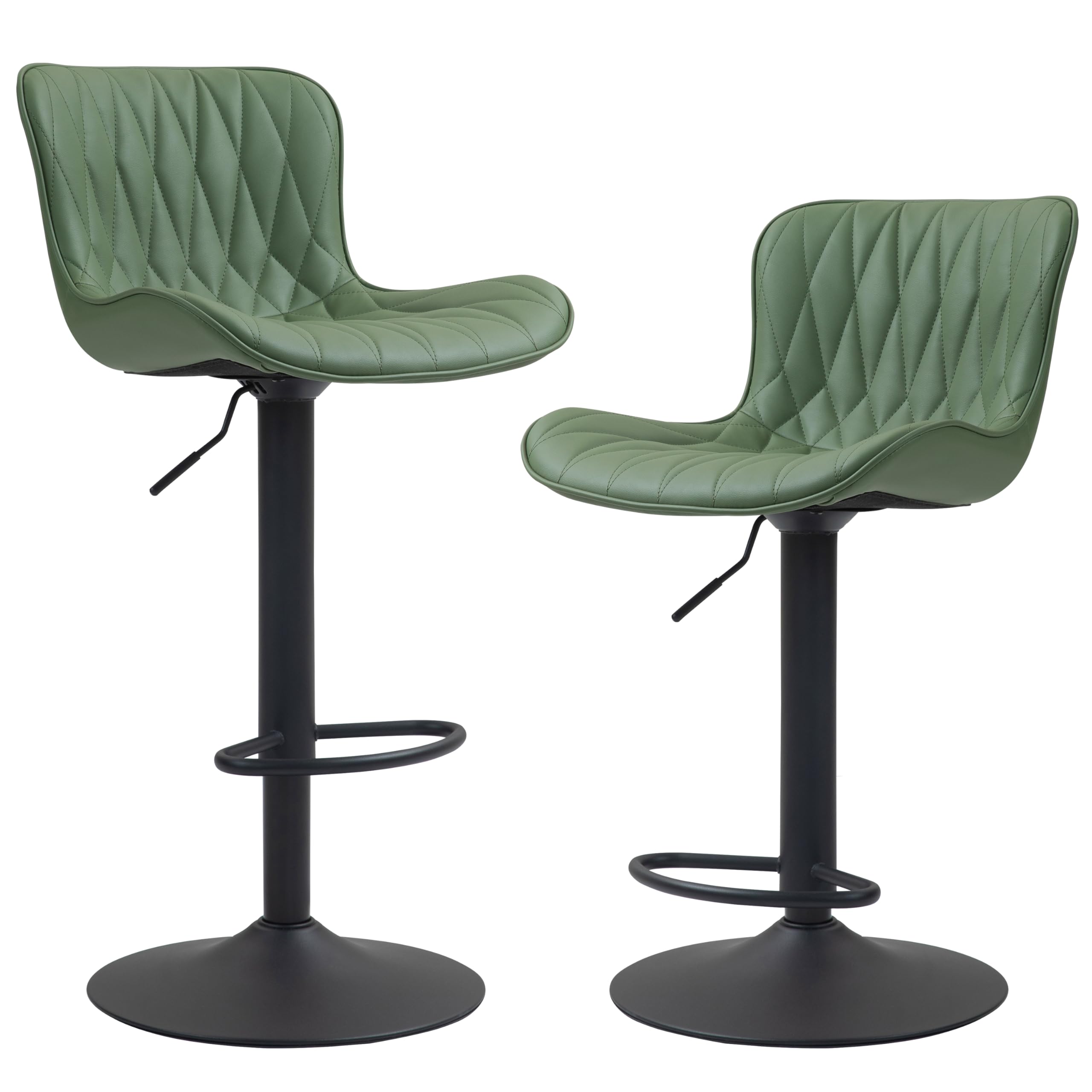 Finnhomy Bar Stools Set of 2, Modern 360° Swivel Faux Leather Bar Stools, 24"-32.5" Seat Height with Back, 330 lbs Capacity, SGS Gas Lift, Upholstered Kitchen Chairs for Kitchen Island, Green