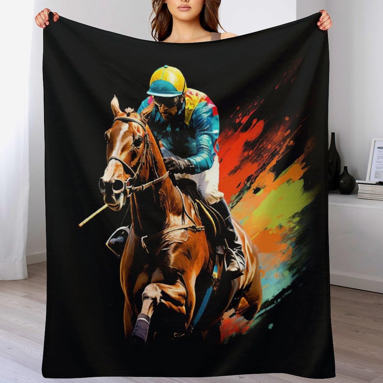GGJJTT Horse Racing Blanket Soft Flannel Soft Blanket Gifts 3D Home Decoration For Bed Couch Sofa Chair Bed Blanket（130×180cm）