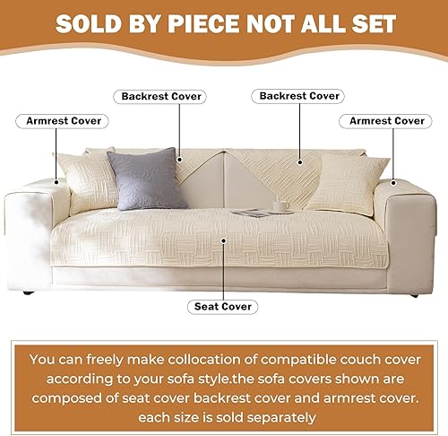 Miniatura 31 de Funda de Sofá Estilo Granja Color Sólido Neutro Funda de Sofá de Algodón Suave Acolchado Fundas para Sofá Seccional Antideslizante Lavable Forro de