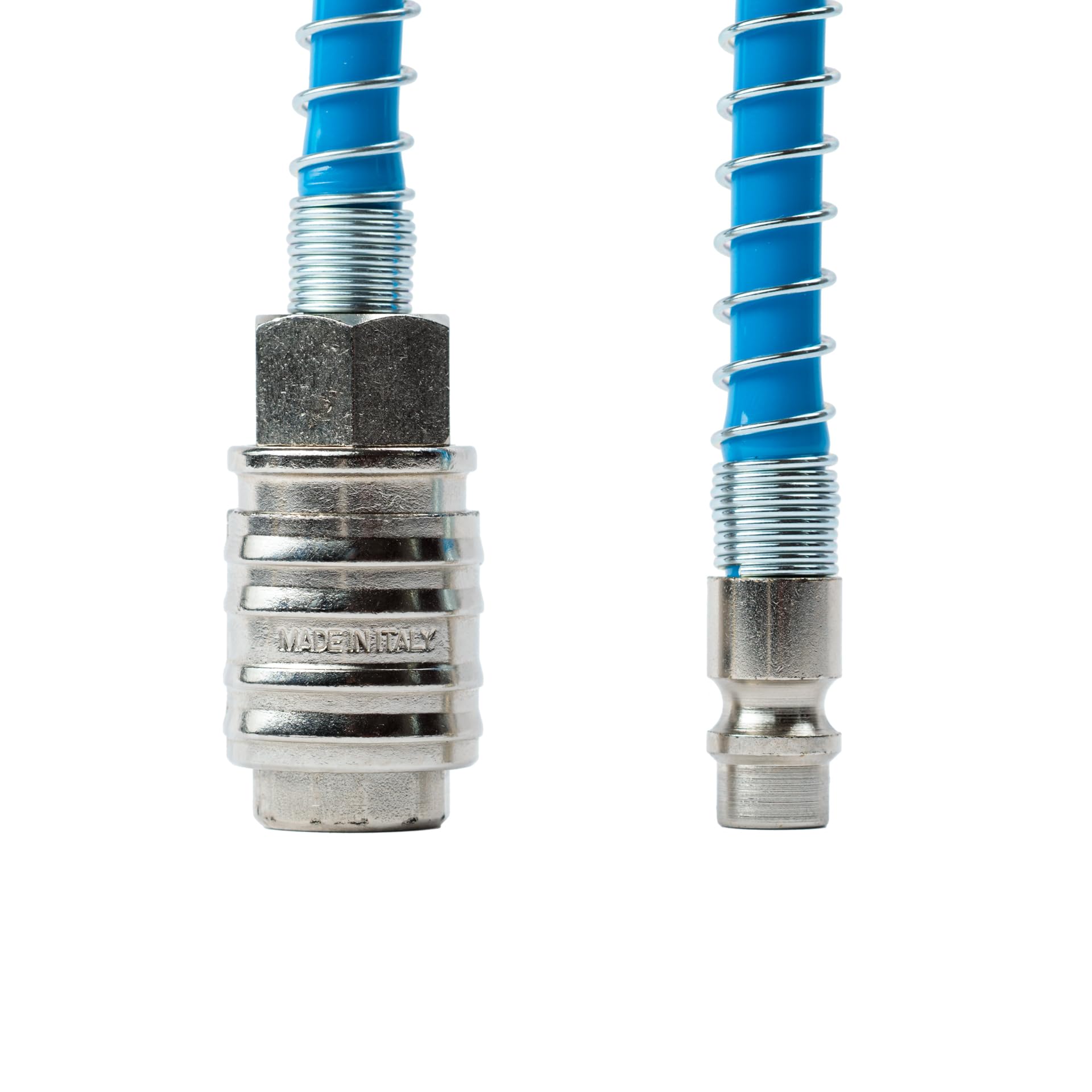 Tubo en espiral de poliuretano PU Ø 8 x 12 mm longitud 15 m con empalmes de conexión rápida. Con terminales 10+30 cm