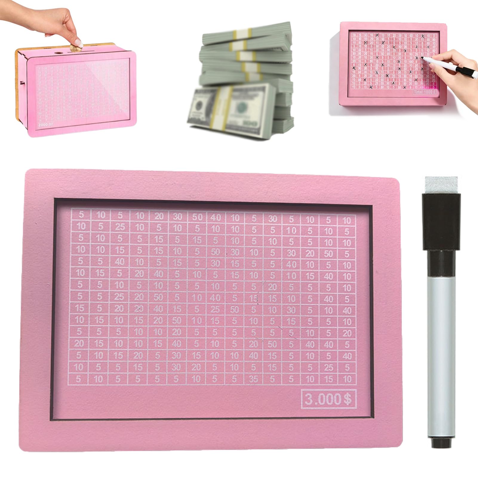 Mcprilyndra 3000 Cash Vault Wooden Savings Box Pink, 2026 New Cash Savings Challenge Box, Wooden Cashs Saver Money Boxs With Money Target And Numbers, Reusable Coin Counter Piggy Bank (3000)
