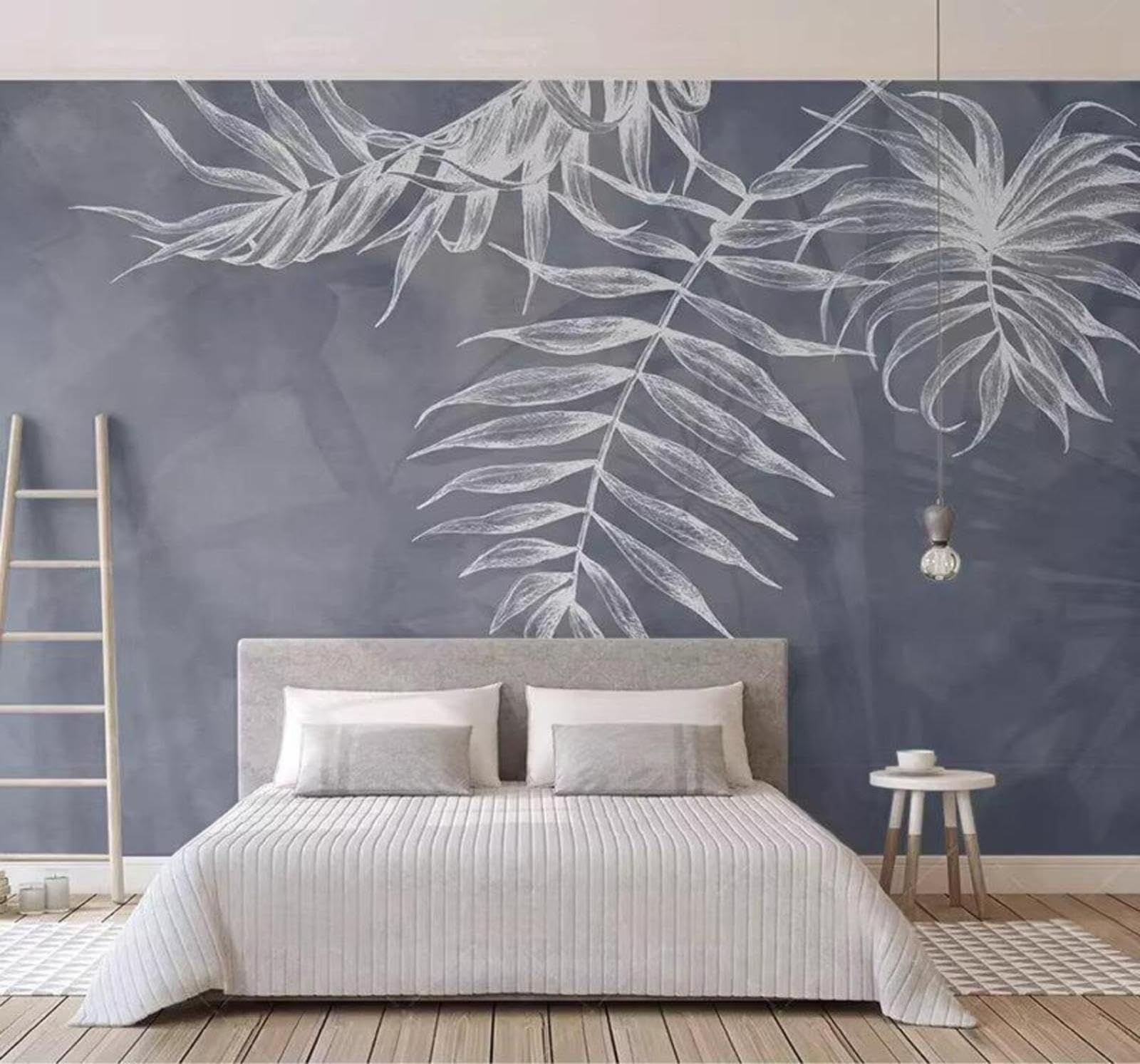 Xlming 430Cm×300Cm(B×H) Minimalist Hand Drawn Leaves Texture Lines 3D Wallpaper Premium Textured Silk Study Dining Living Room Bedroom Sofa Tv Wall Easy Install-430Cm×300Cm
