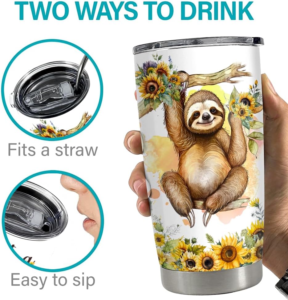 SANDJEST Sloth Tumbler 20oz Girl Loves Sloths Stainless Steel Insulated Tumblers Coffee Travel Mug Cup Gift for Women Girls Teen Birthday Christmas - Image 7