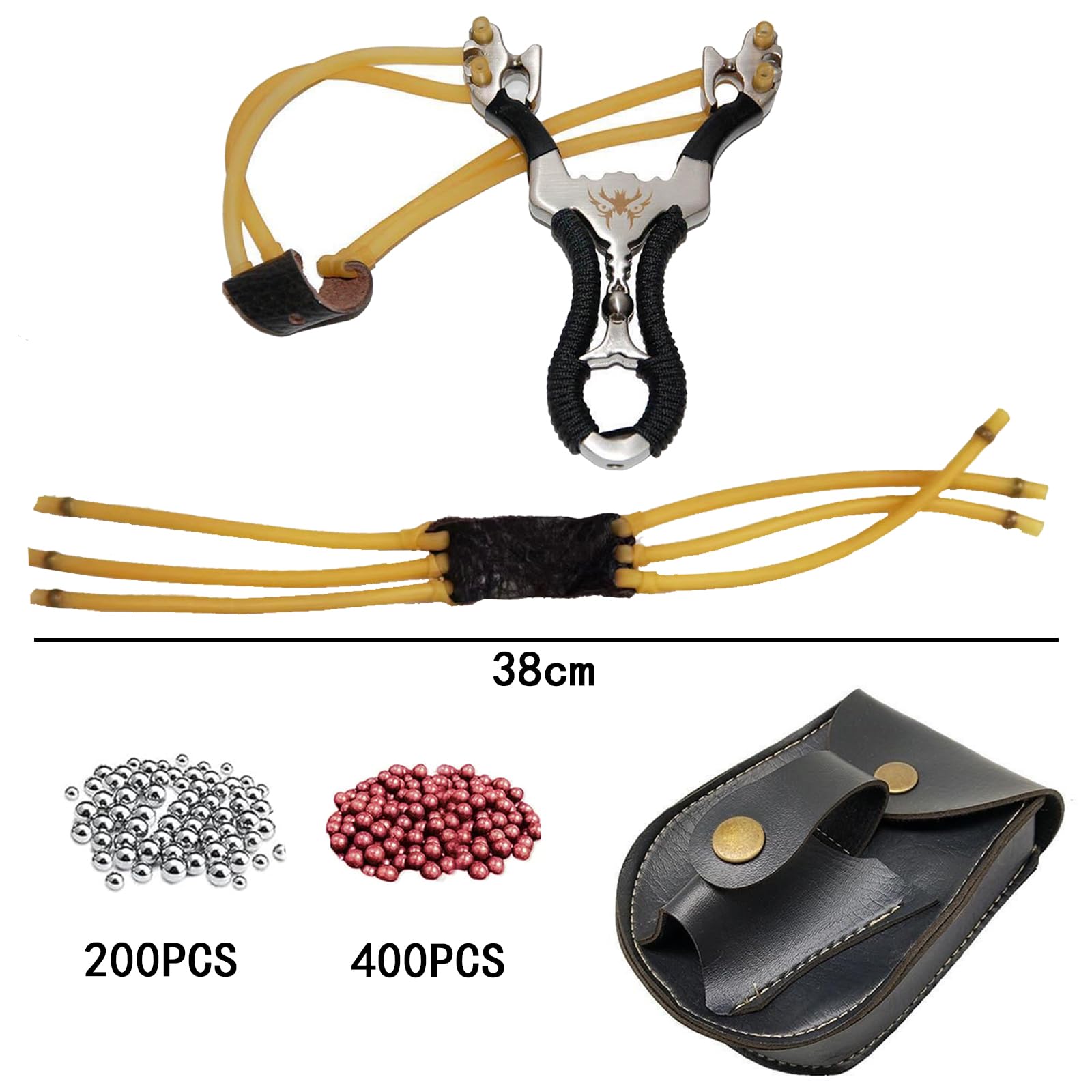 Steinschleuder Profi für Jagd, Slingshot Schleuder Set mit 2 Gummiband, Sportschleuder, Outdoor Jagdschleuder mit Anblick, Katapult Schleuder mit 400 Tonkugeln Und 200 Stahlkugeln