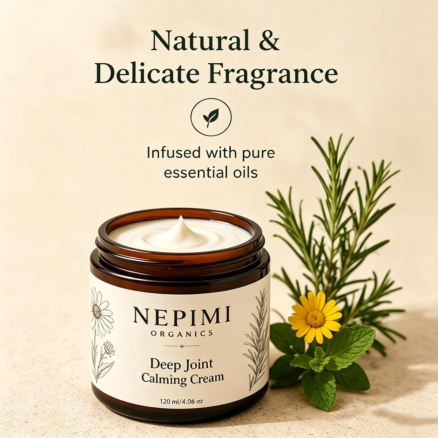 Nepimi Organics Deep Joint Calming Cream, Moisturizing Massage Topical Body Cream for Shoulders, Knees, Elbows & Back,120 ml/4.06 oz