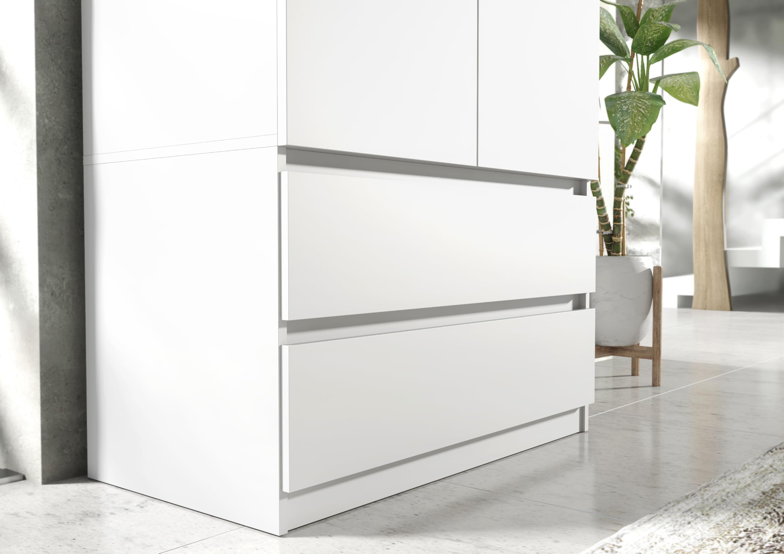 meble masztalerz Armoire Chambre avec 2 Tiroirs Largeur 90 cm - Penderie Vetement Dressing - Dressing Chambre Adulte - Meuble de Rangement Chambre - Blanc - 180x90x50 cm