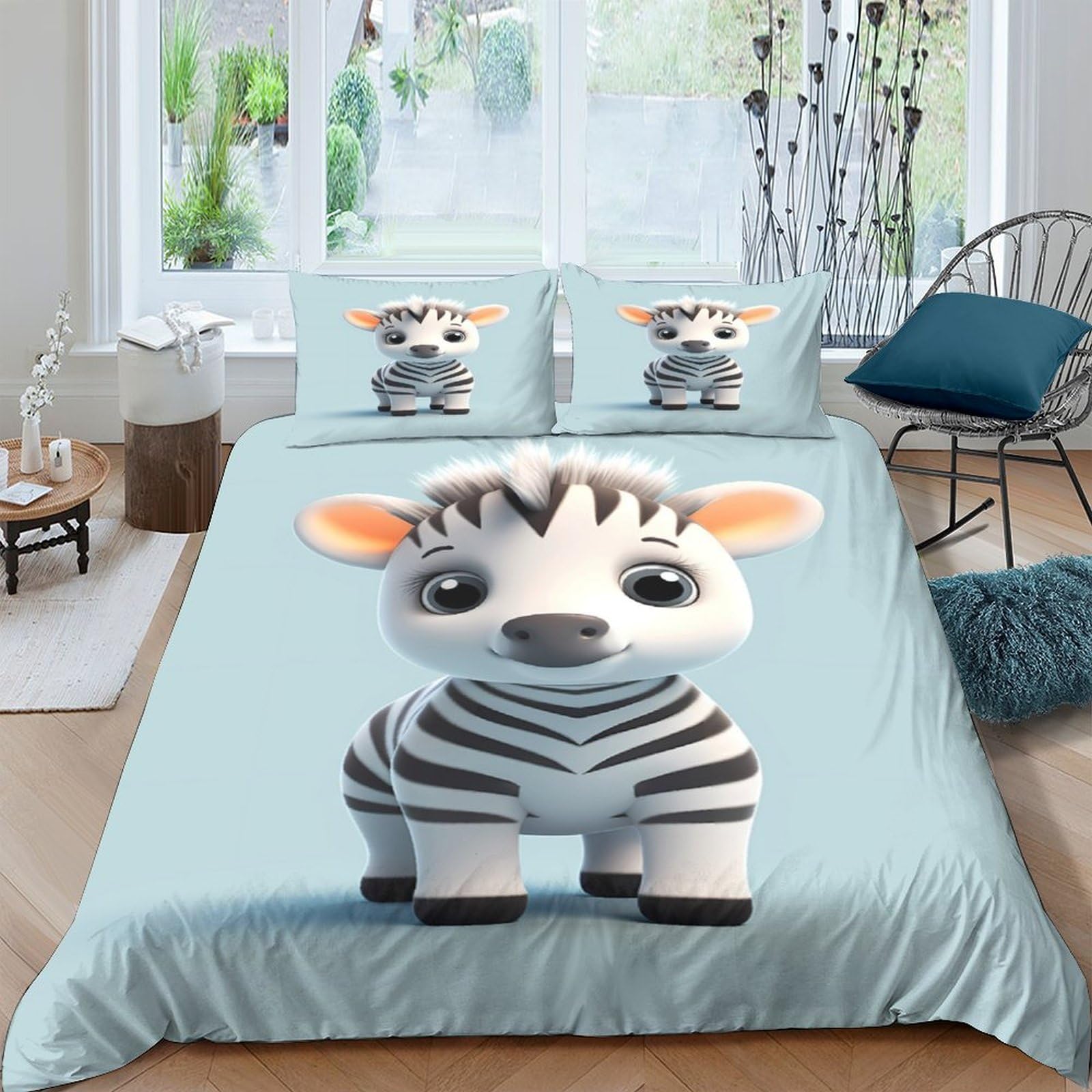 Ctjqhvkz Style-4 3D Printed Cute Baby Zebra Fitted Sheet Microfiber Soft Blue Cartoon Mattress Cover For Bedroom Guest Room Decor Single（135X200cm）