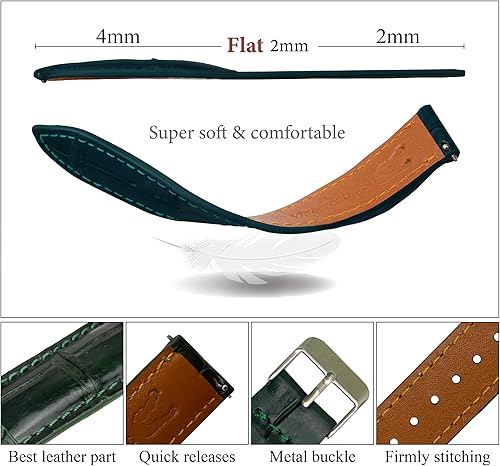 Miniatura 3 de Correa de reloj de cocodrilo, hecha a mano por vietnamitas 18 mm 19 mm 20 mm 21 mm 22 mm 24 mm., No Metal, CROC Verde #8