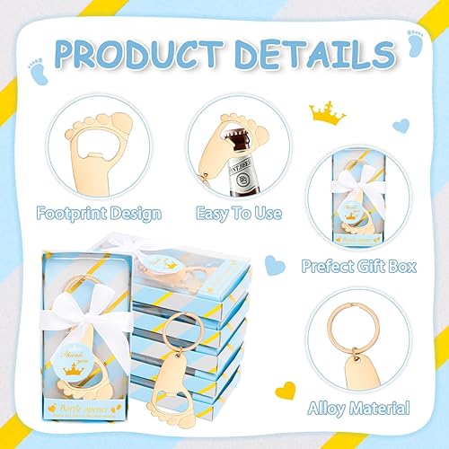 Miniatura 3 de Paquete de 24 abrebotellas de huellas de bebé con cajas de regalo de devolución de baby shower, regalos o decoraciones, recuerdos de bebé para