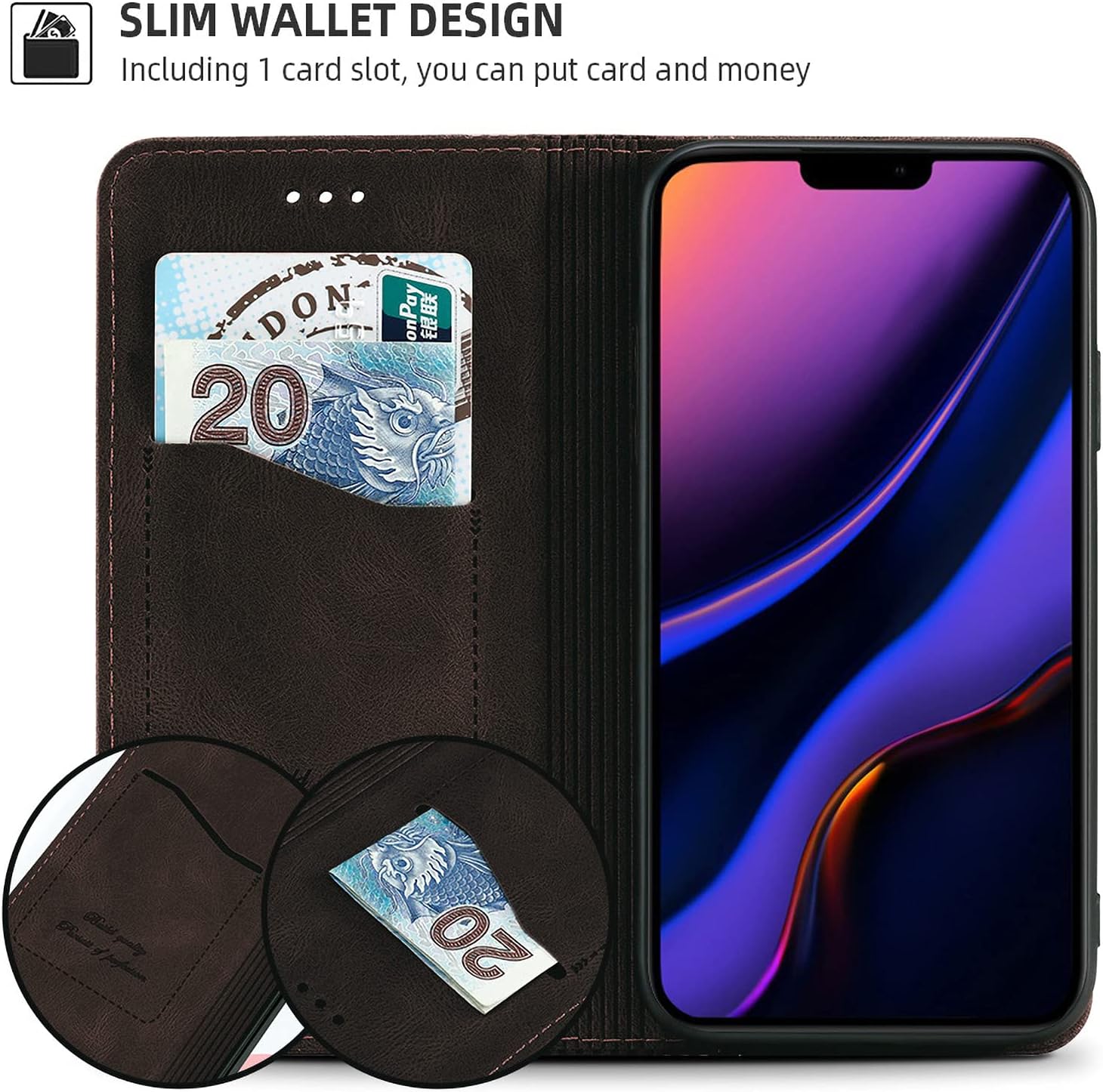 AKABEILA for iPhone 11 Pro Case Luxury PU Leather Flip Case for iPhone 11 Pro Folio Wallet Phone Case Women Men Cover with Card Holder Magnetic Closure Kickstand Shockproof Cover 5.8" Dark Brown