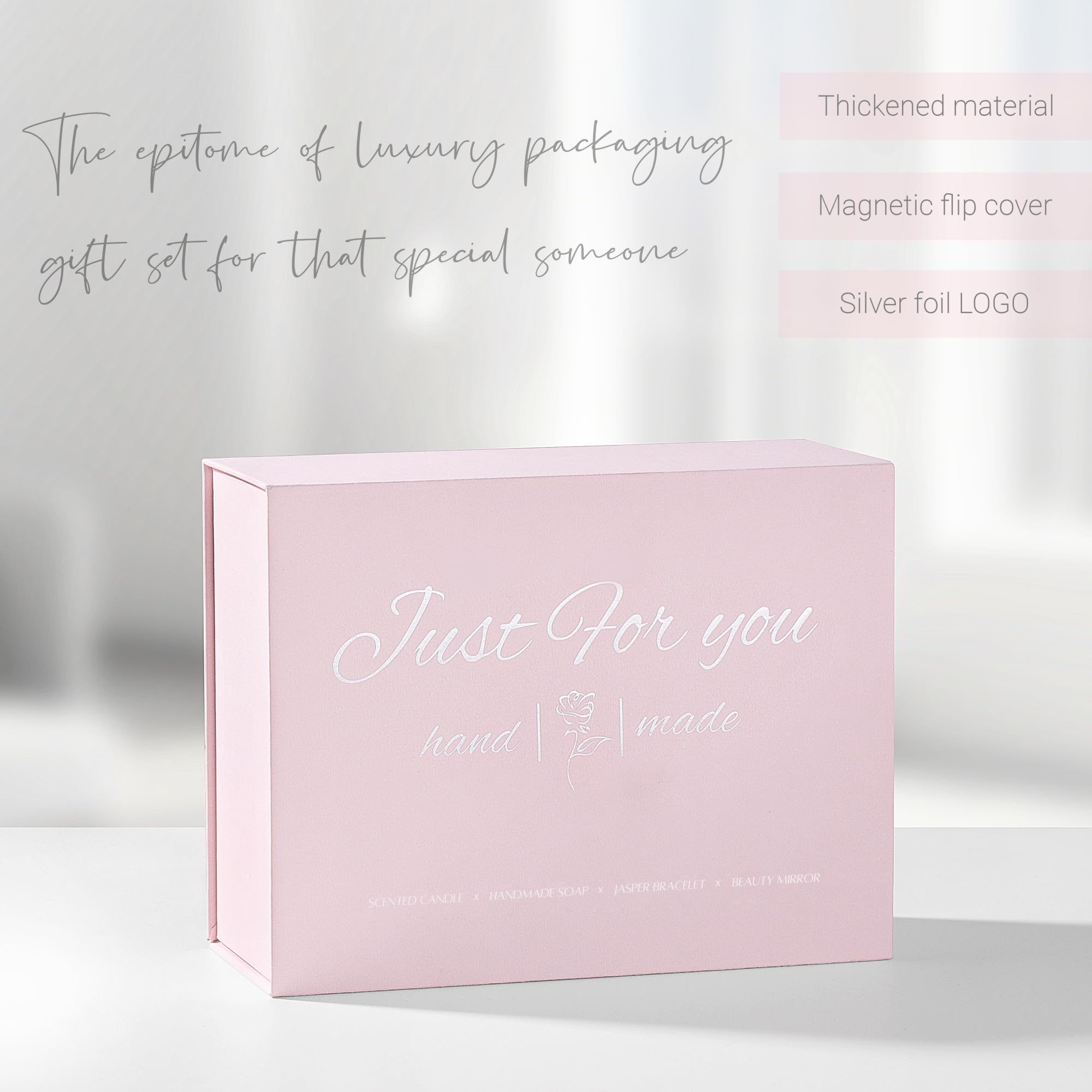 Coffret Cadeau Luxe pour Femme - Bougie Parfumée 350g, Bracelet Lave & Jaspe, Savon Rose Artisanal, Miroir de Maquillage - Idée Unique d'Anniversaire