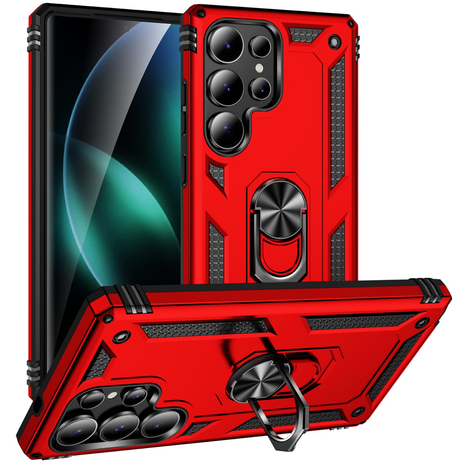 Dionsibei Military Grade Drop Impact for Samsung Galaxy S25 Ultra Case 360 Metal Rotating Ring Kickstand Holder Armor Heavy Duty Shockproof Case for