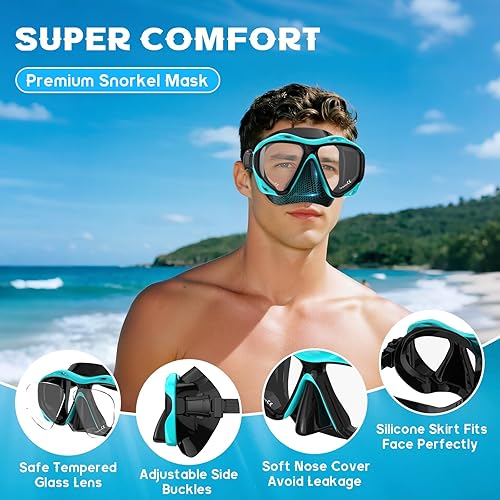 Miniatura 3 de Equipo de esnórquel para adultos, juego de máscara de esnórquel con parte superior seca, máscara de buceo, gafas de natación con cubierta de nariz