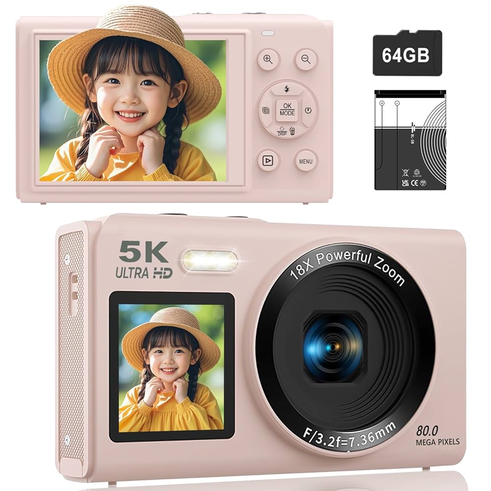 5K デジカメ　自撮り デジタルカメラ 5K動画撮影 6400万画素 WIFI対応 自撮り 1700mAh