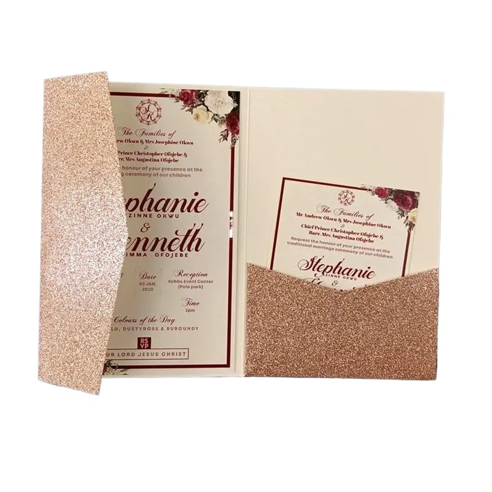 Einladungskarten Hochzeit 50 dreifach gefaltete Hochzeitseinladungskarten mit Rosen-Laserschnitt, Taschen-Einladungsumschlag Hochzeitseinladungskarten(Color:Pink rose gold,Size:Custom set)