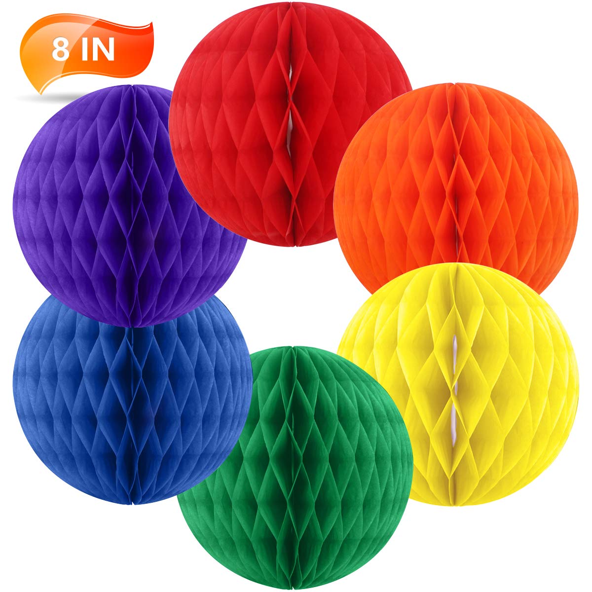 Binpeng Paper Honeycomb for Decorations Rainbow Honeycomb Tissue Balls for Party Decoration Set of 6 Paper Honeycomb Tissue Balls for Party Decoratio (Rainbow Honeycomb 6pcs 8 Inch)