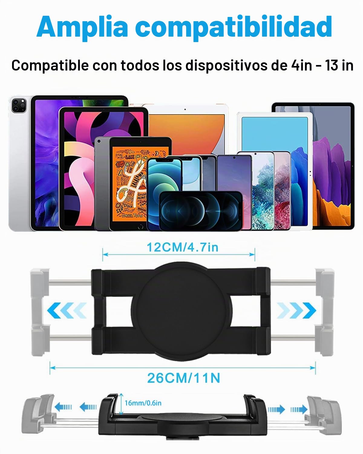 Soporte de Tableta de Brazo Largo Metal, Ajustable para Cama, Escritorio, Cocina, Porta Aluminio Plegable para iPad Pro Air Mini, Galaxy, Switch, iPhone 4-12.9"