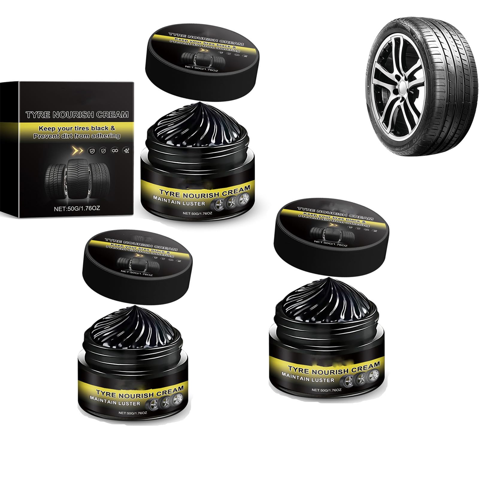 Tyre Nourish Cream – Tire Wax & Tyre Shine, Rim Refurbish Wax, Car Tire Dressing for Black Gloss Restoration and High Shine (2PC) — view 8