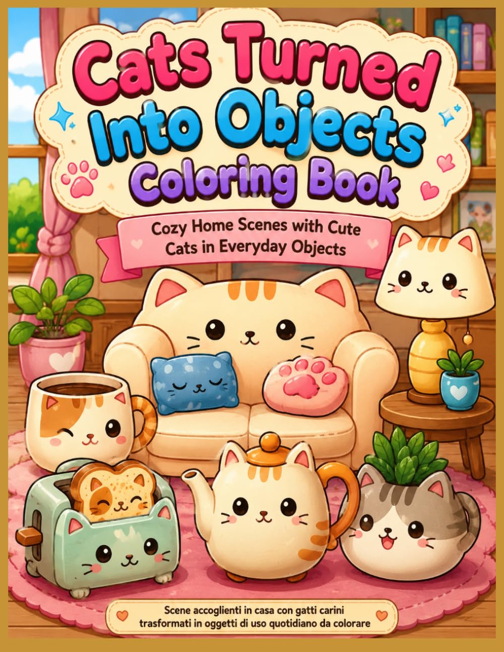 Cats Turned Into Objects Coloring Book: Cozy Home Scenes with Cute Cats in Everyday Objects