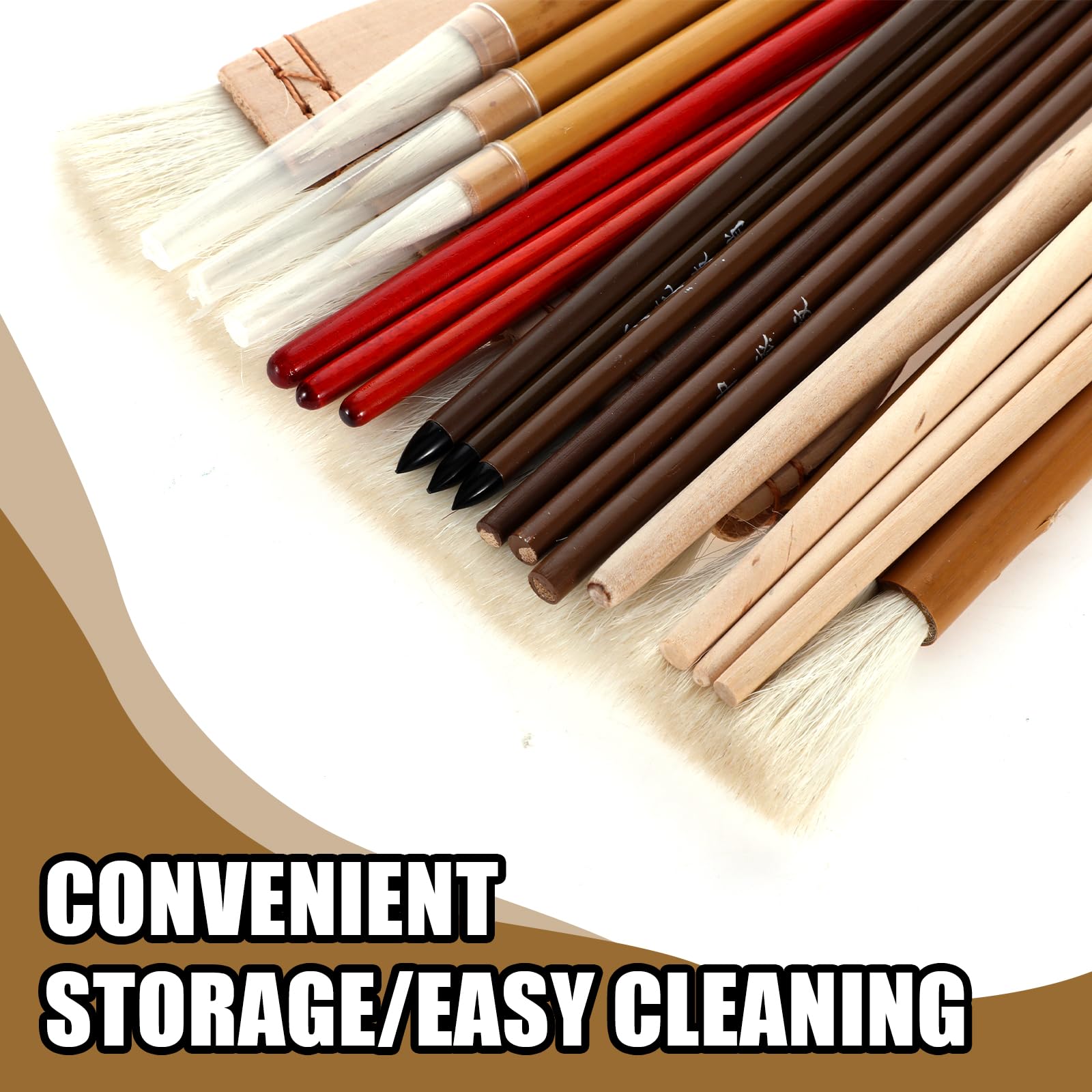 Juego de 20 pinceles de cerámica para esmalte, pinceles de cerámica de madera con mango largo, diferentes formas, herramienta de pincel de lana, acuarela, óleo, acrílico, suministros de pintura para