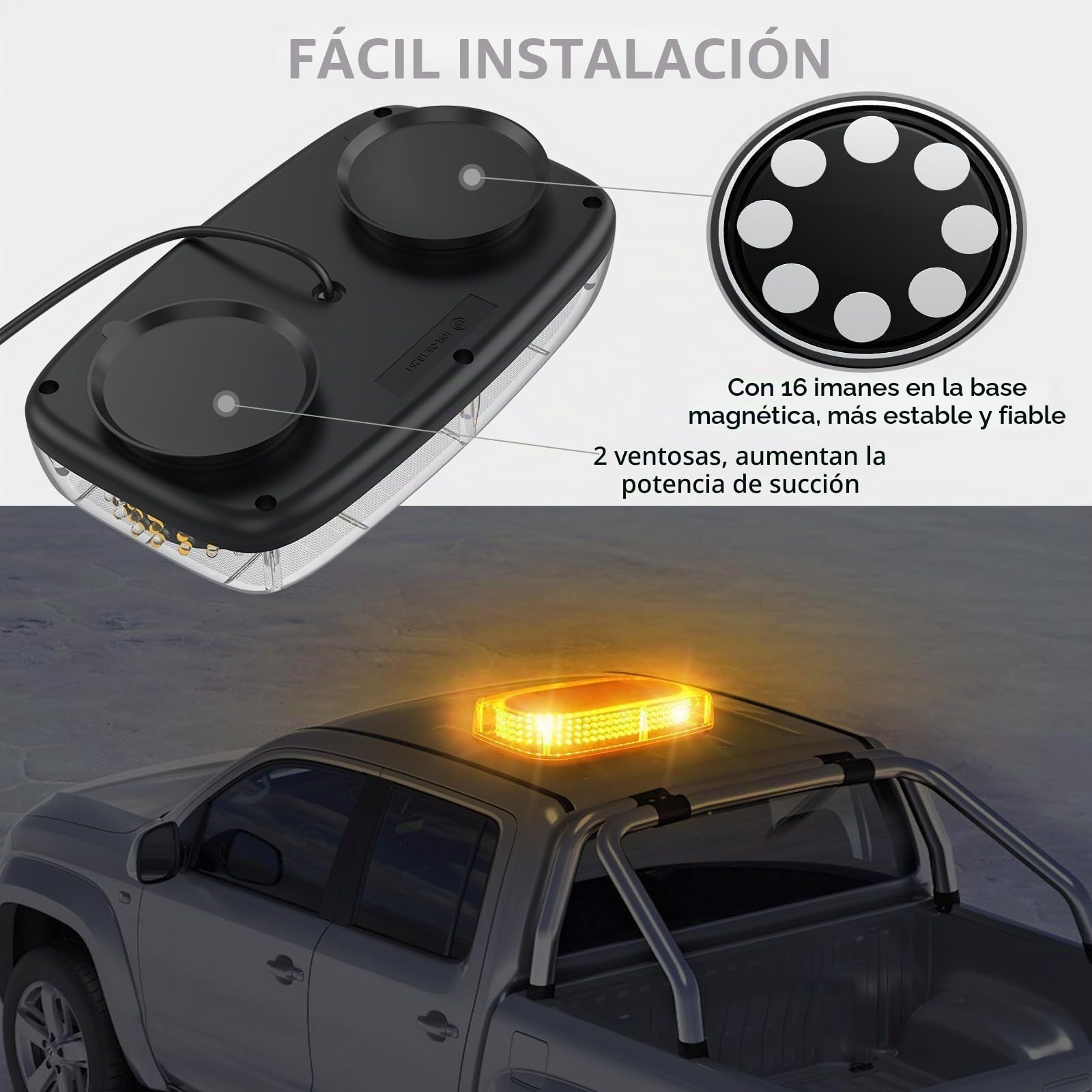 Justech 240LEDs Luz Estroboscópica Coche Magnética,12V/24 Luz de Advertencia Homologado E-Mark con 15 Modos de Flash,IP65 Impermeable para Coche,Remolque