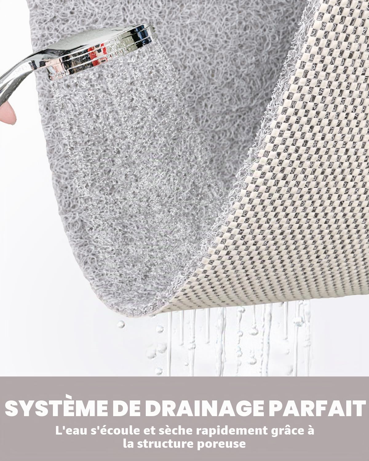 Tapis de douche antidérapant 80 x 100 cm – Tapis de bain de sécurité extra large avec trous de drainage, doux et confortable, en PVC Luffa Massage antidérapant pour douche, séchage rapide
