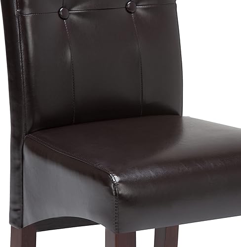 Miniatura 8 de SIMPLIHOME Cosmopolitan - Juego de sillas Parsons de madera maciza copetuda y cuero vegano en color marrón curtidor, asientos de comedor