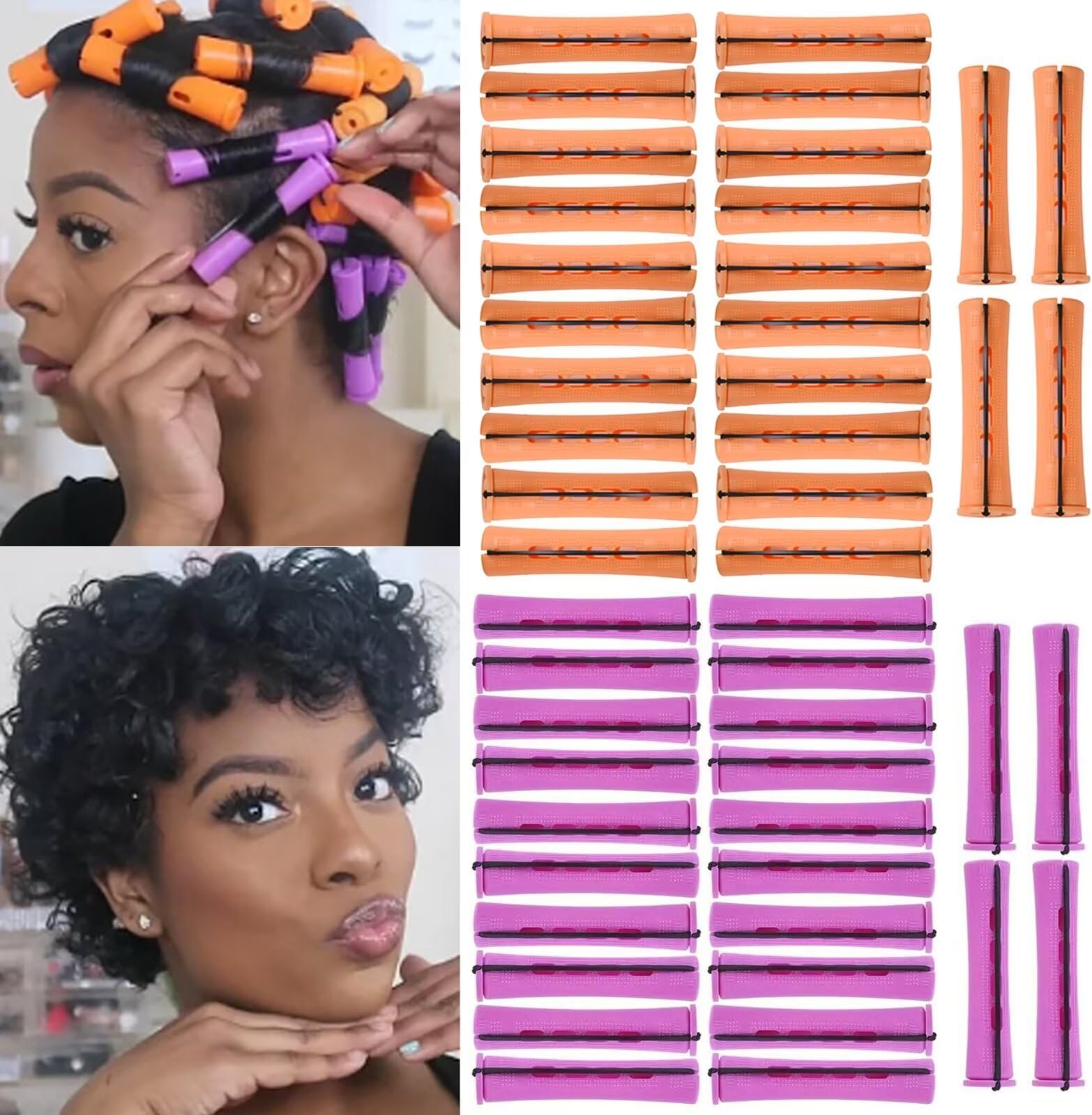 24Pcs Large Perm Rods For Long Hair,Black Plastic Cold