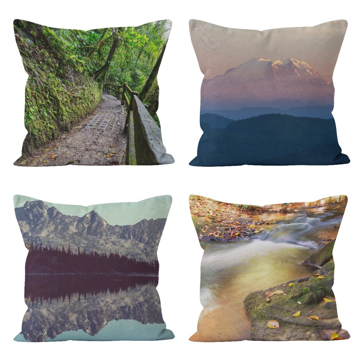 Taie d'oreiller satin soie et lin pour canapé housse de coussin paysage de montagne