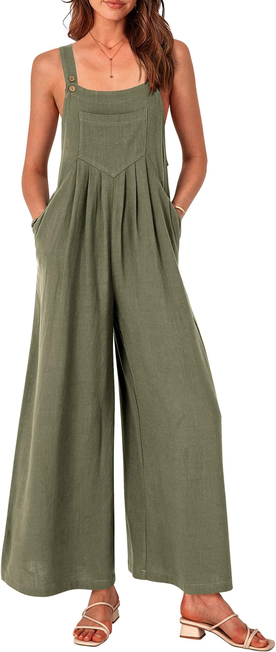 PRETTYGARDENWomen's Bib Overalls Casual Summer Sleeveless Strap Loose Wide Leg Jumpsuits with Pockets