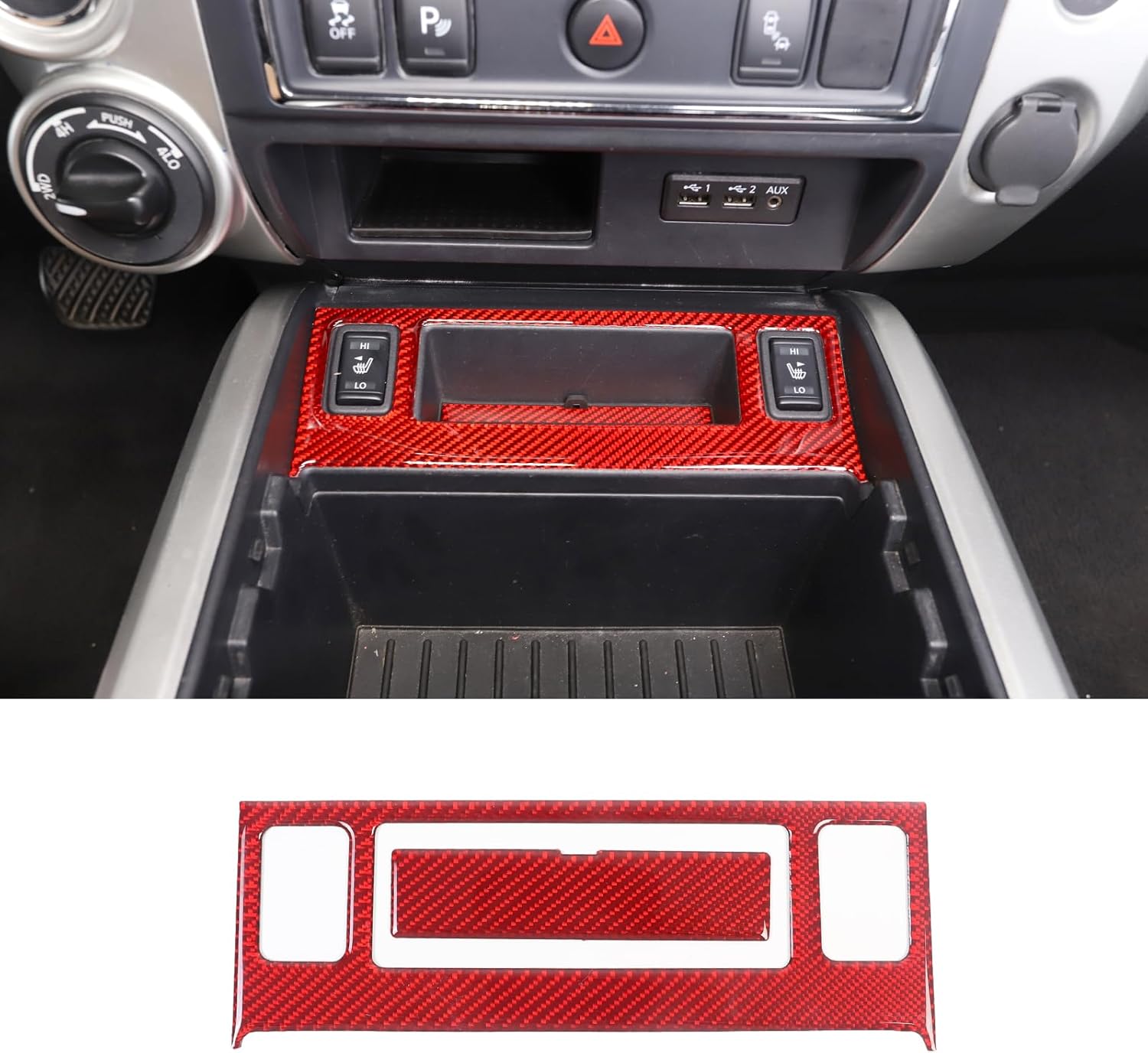 Soft Carbon Fiber Center Console Seat Heating Button Switch Trim Sticker Fit for Nissan Titan 2016-2023, Console Heating Button Panel Trim Cover Accessories, 2PCS (Black)