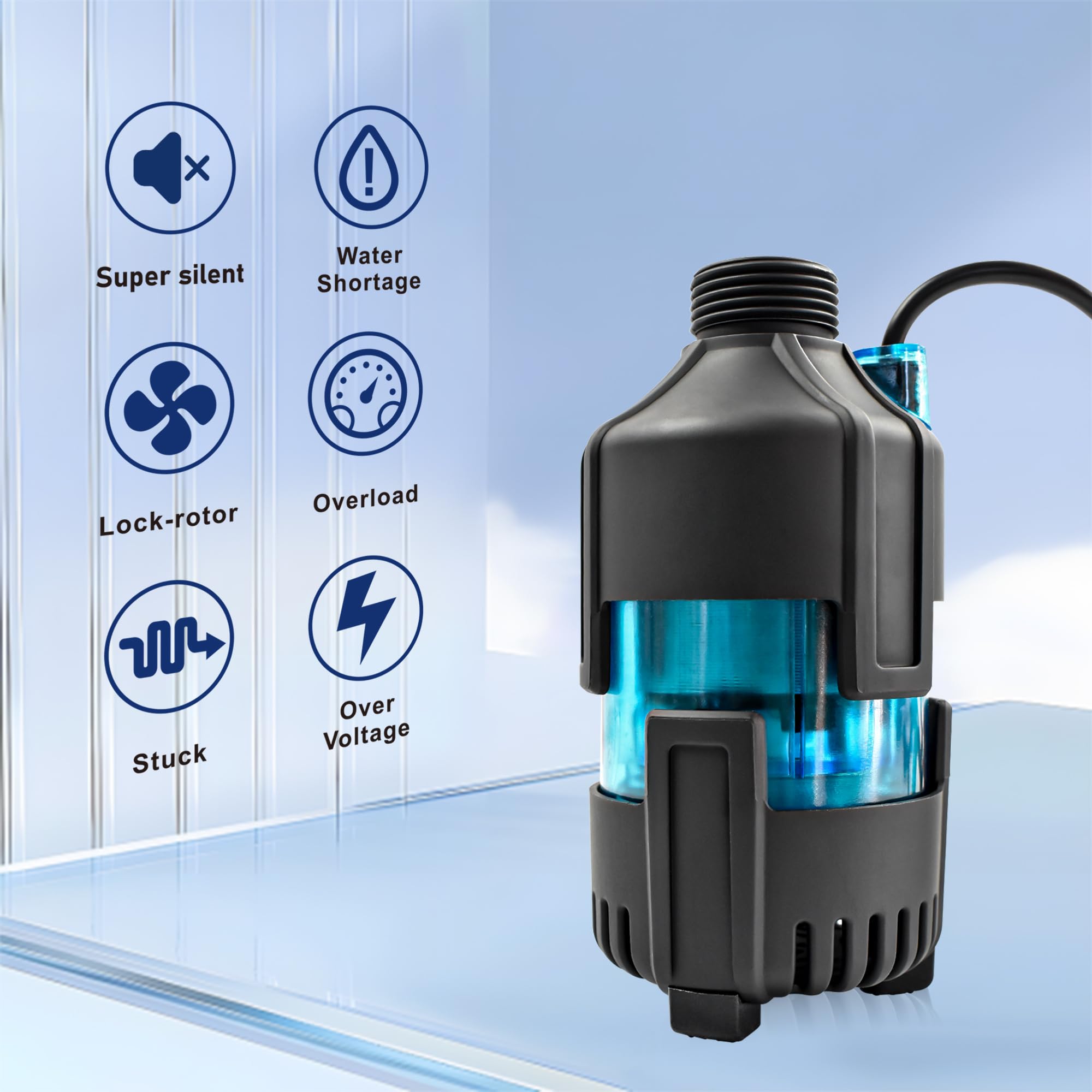 CONQUERALL CH-20 DC 24V Bomba de agua de succión inferior para acuario 500GPH Bomba sumergible de ahorro de energía de 15 pies para filtración de circulación de peceras
