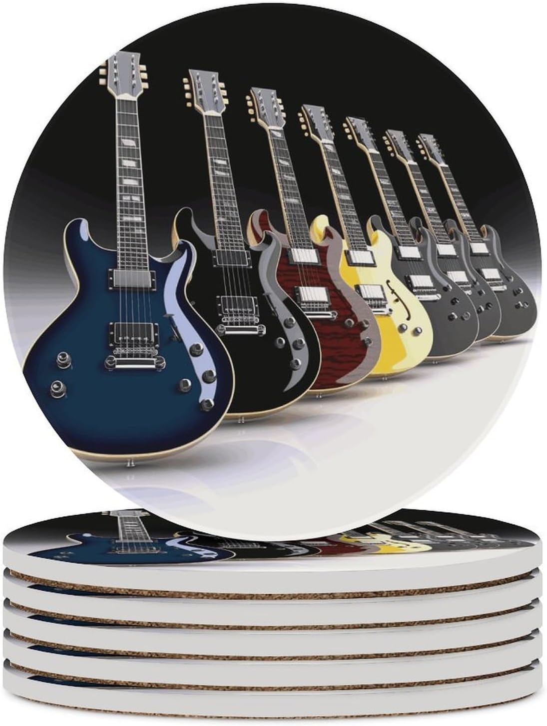 Electric Guitar Coaster with Cork Base Drink Coasters for Coffee Table Decor Modern Cup Coasters with Non-Slip & Heat-Resistant Cute Ceramic Table Coaster for Home Dining