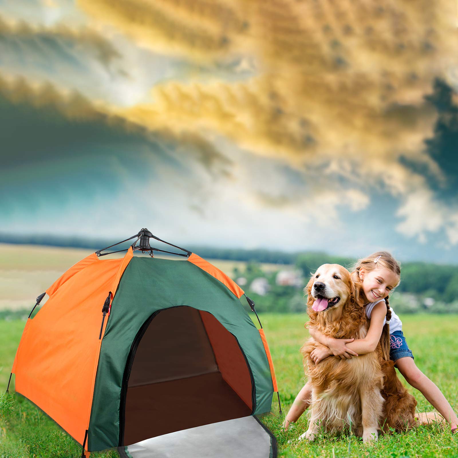 Galatée Tente pour Chien Pliable Convient pour Pet House Tente Imperméable pour Chien et Chats 79cm*77cm*72cm (Orange + Vert