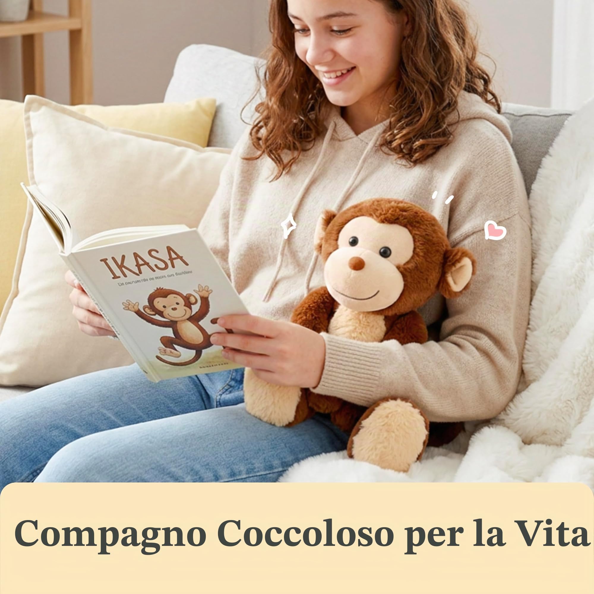 IKASA Scimmia Peluche Giocattoli 32 cm Ideale come Regalo per Famiglia e Bambini