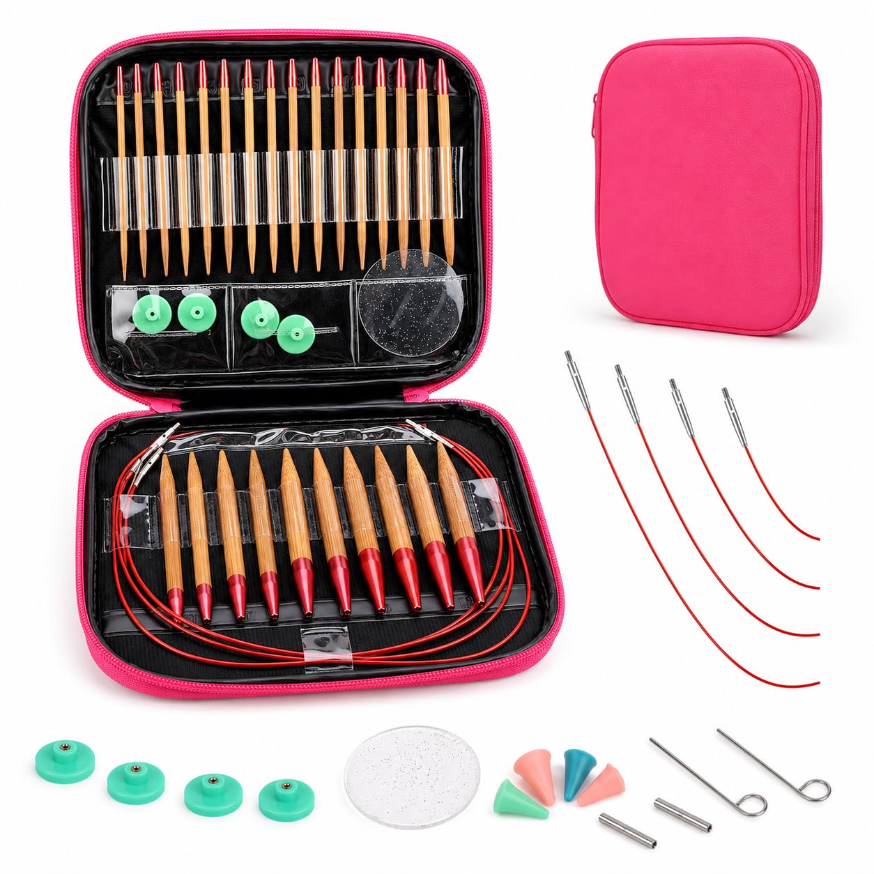 LetCart Juego de Agujas de Punto Circular, 13 pares Agujas de Tejer Circulares de Bambú con Accesorios de Tejer, para Principiantes y Profesionale, con Bolsa