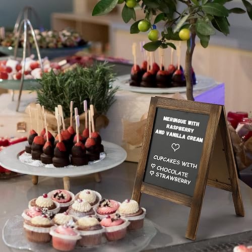 Miniatura 7 de Letrero de pizarra de madera, 10 x 14 pulgadas, letrero marrón de doble cara, tablero de tiza de doble cara, juego de caballete de pizarra con marco