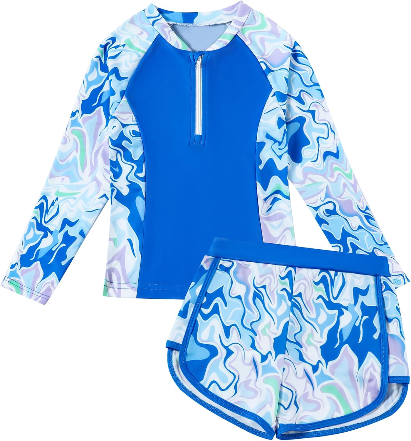 Toddler Girls Long Sleeve Swimsuits Girl Swimwear Little Girls Swimsuits 2 Pieces Toddler Rash Guard Swimsuit Print